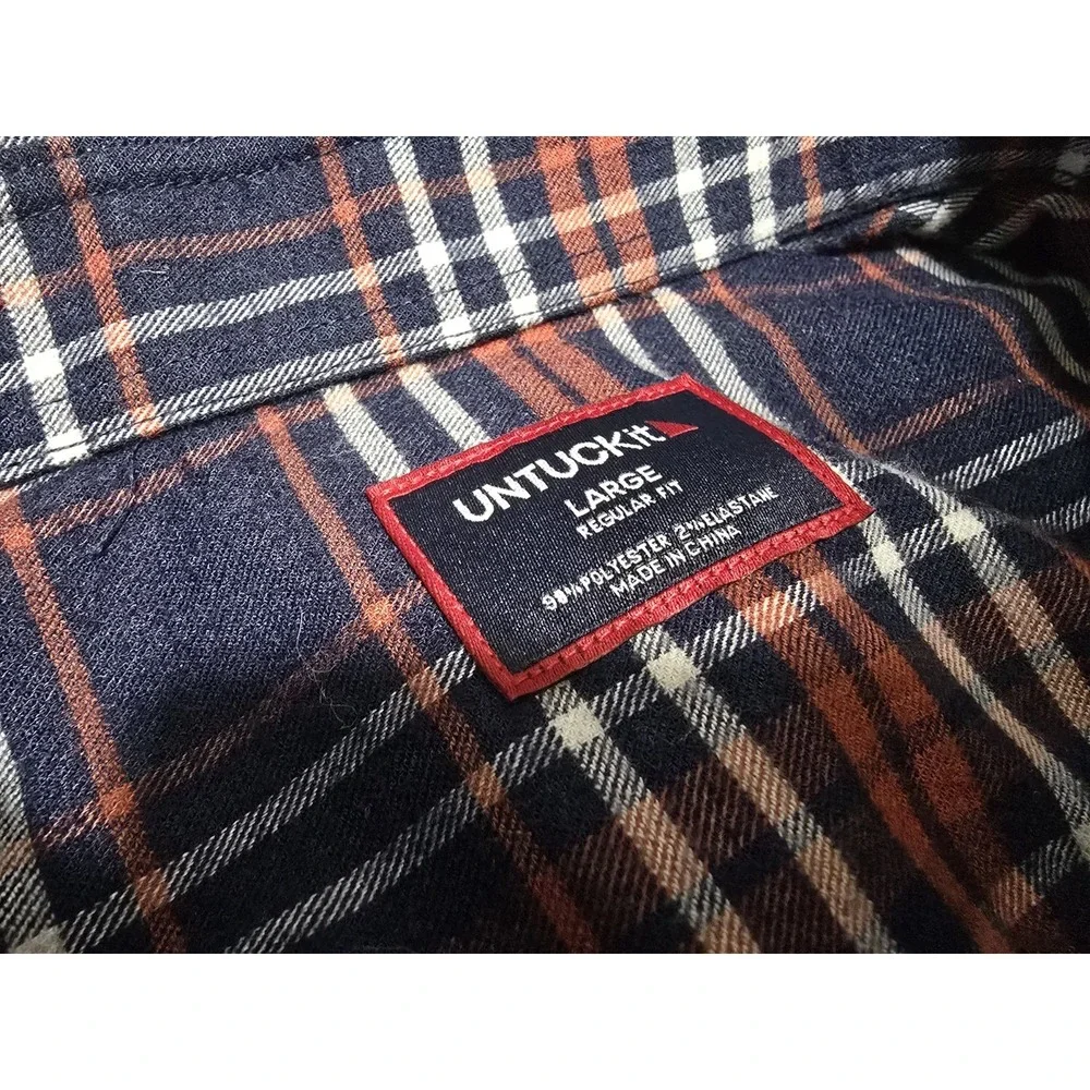 UNTUCKit Mens Regular Fit Plaid Button Up Shirt Blue Polyester - Picture 4 of 8